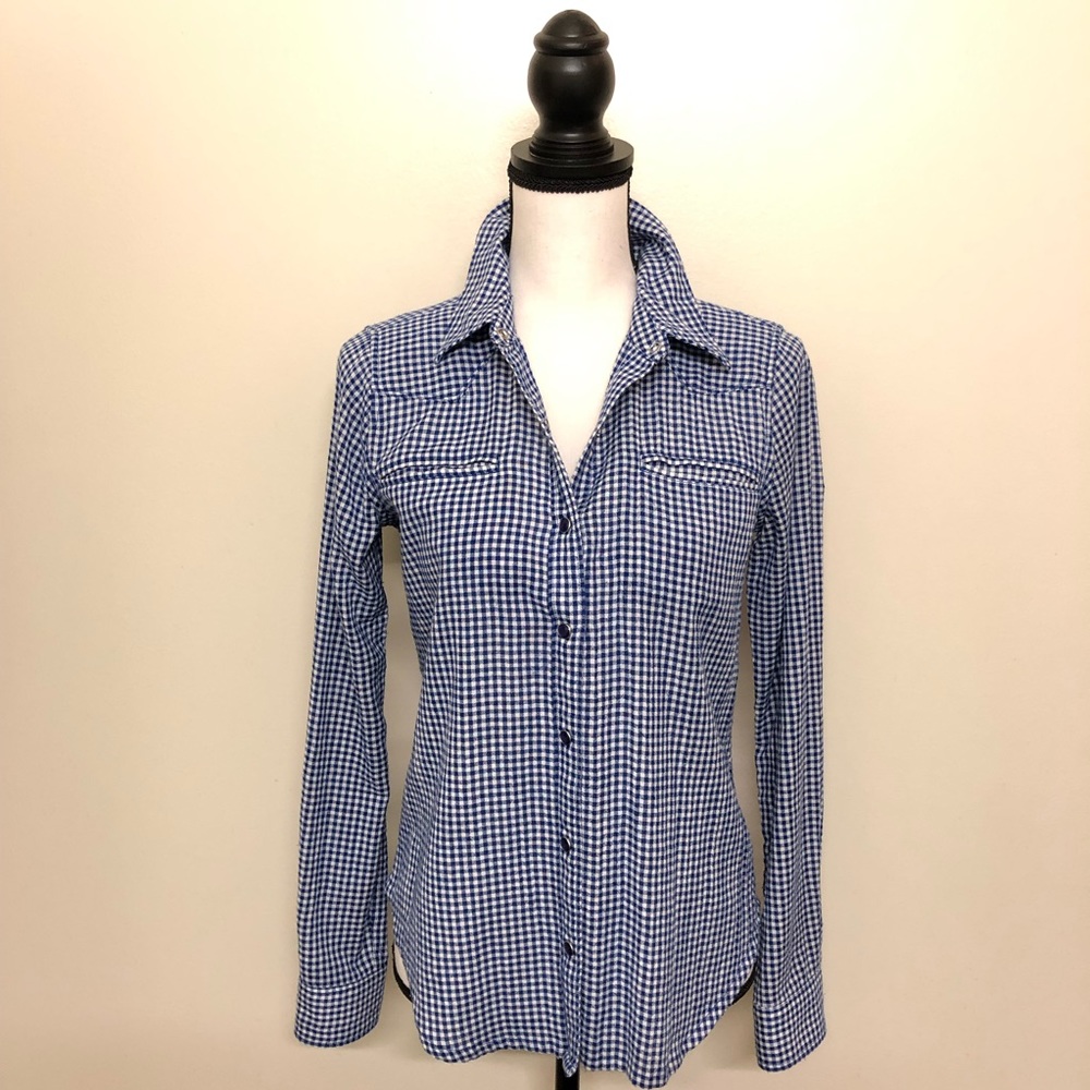 QMack Gingham check button down shirt.